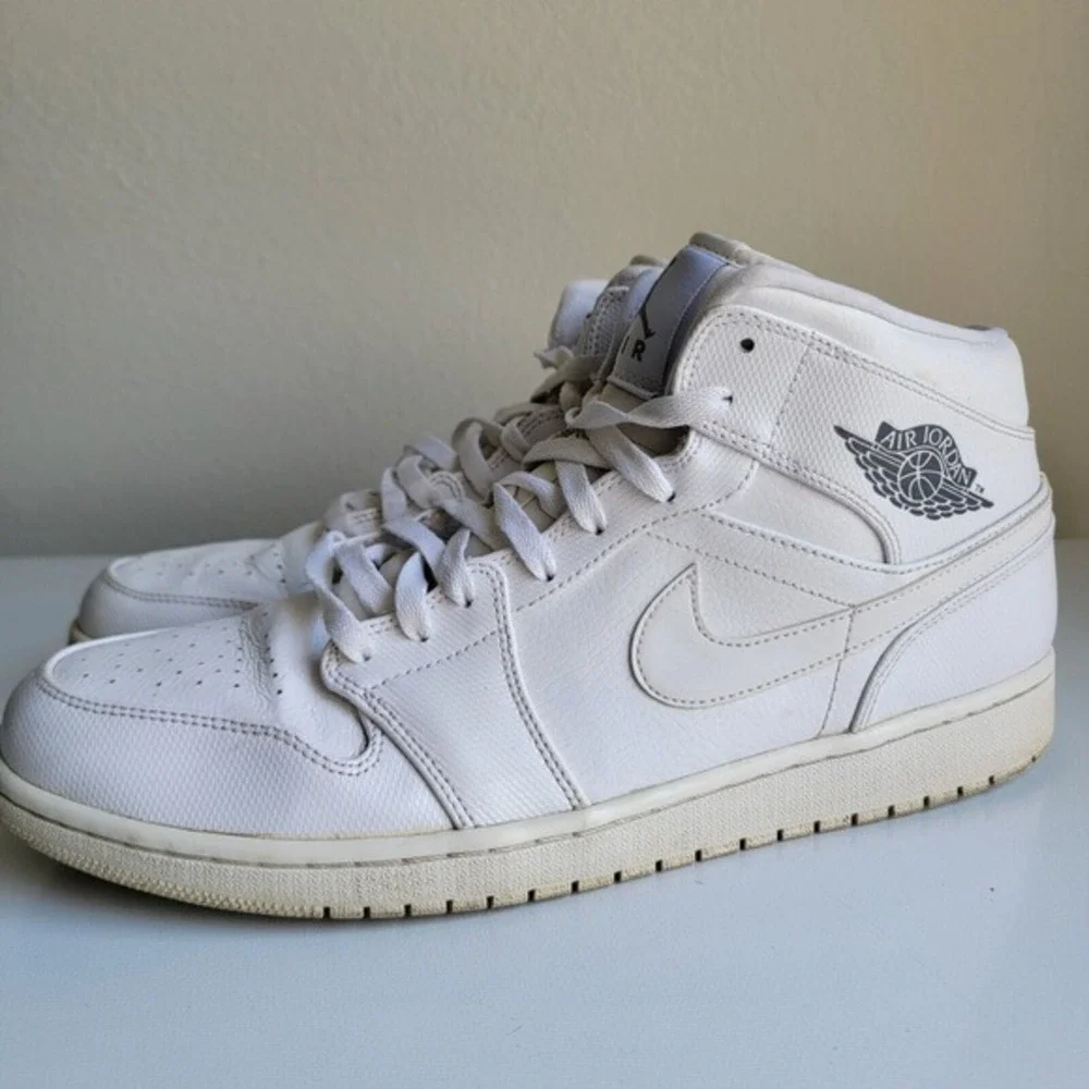 Nike Air Jordan 1 Mid 2014 White Cool Gray Shoes Sneakers 554724-120 Men Size 14